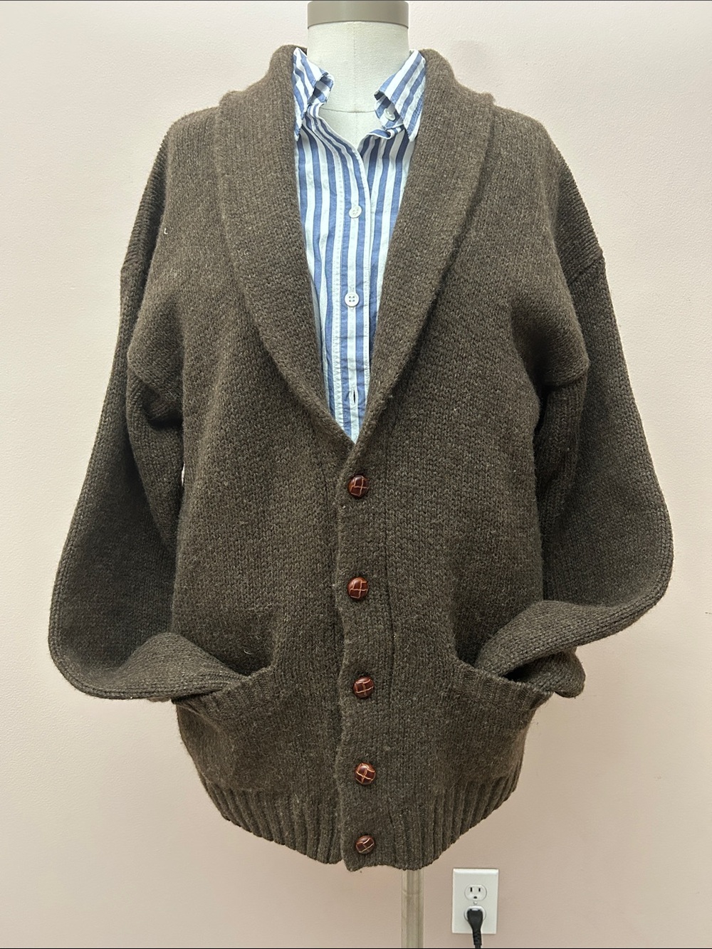 VTG Eddie Bauer Shawl Collar Button-Up Wool Cardigan Sweater Brown size M